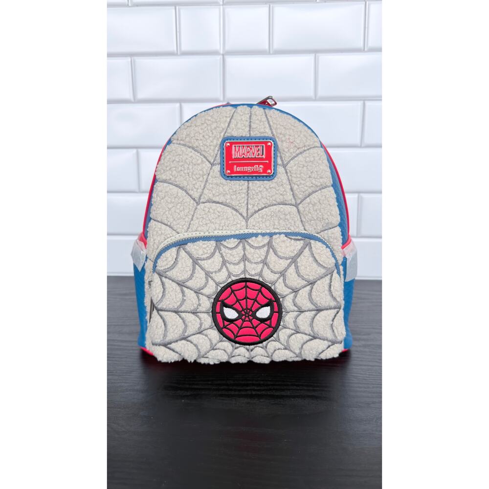 Disney Parks x Loungefly Marvel Spider-Man Faux-Fur Sherpa Mini Backpack NWT